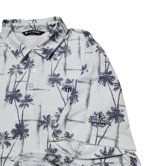Travis Mathew XL Palm Tree Print Polo Shirt Made In Peru White Gray Short Sleeve - Picture 5 of 8